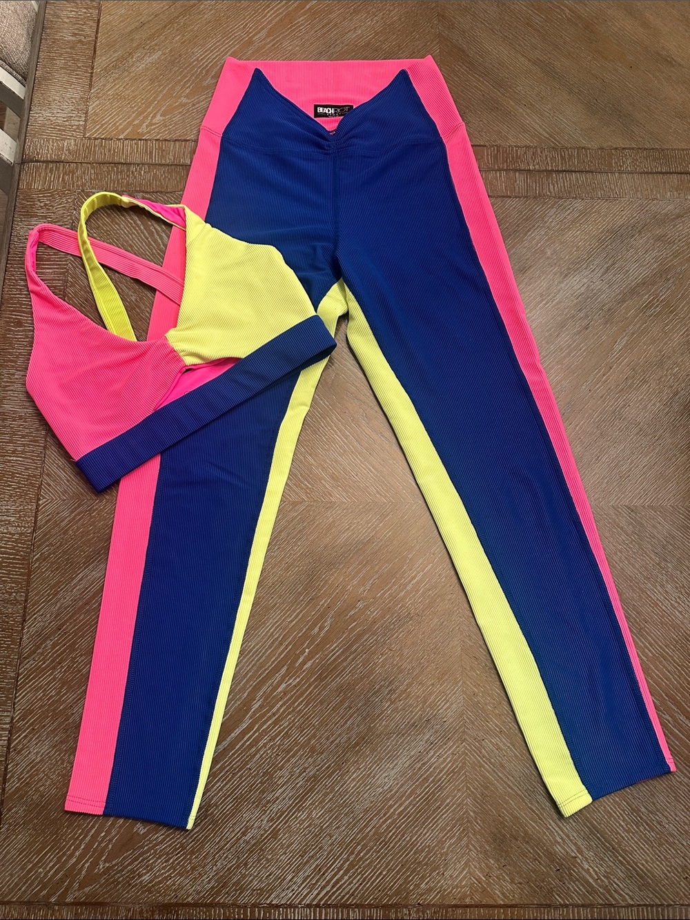 Beach Riot Neon Electric Beach Colorblock 2 piece workout set